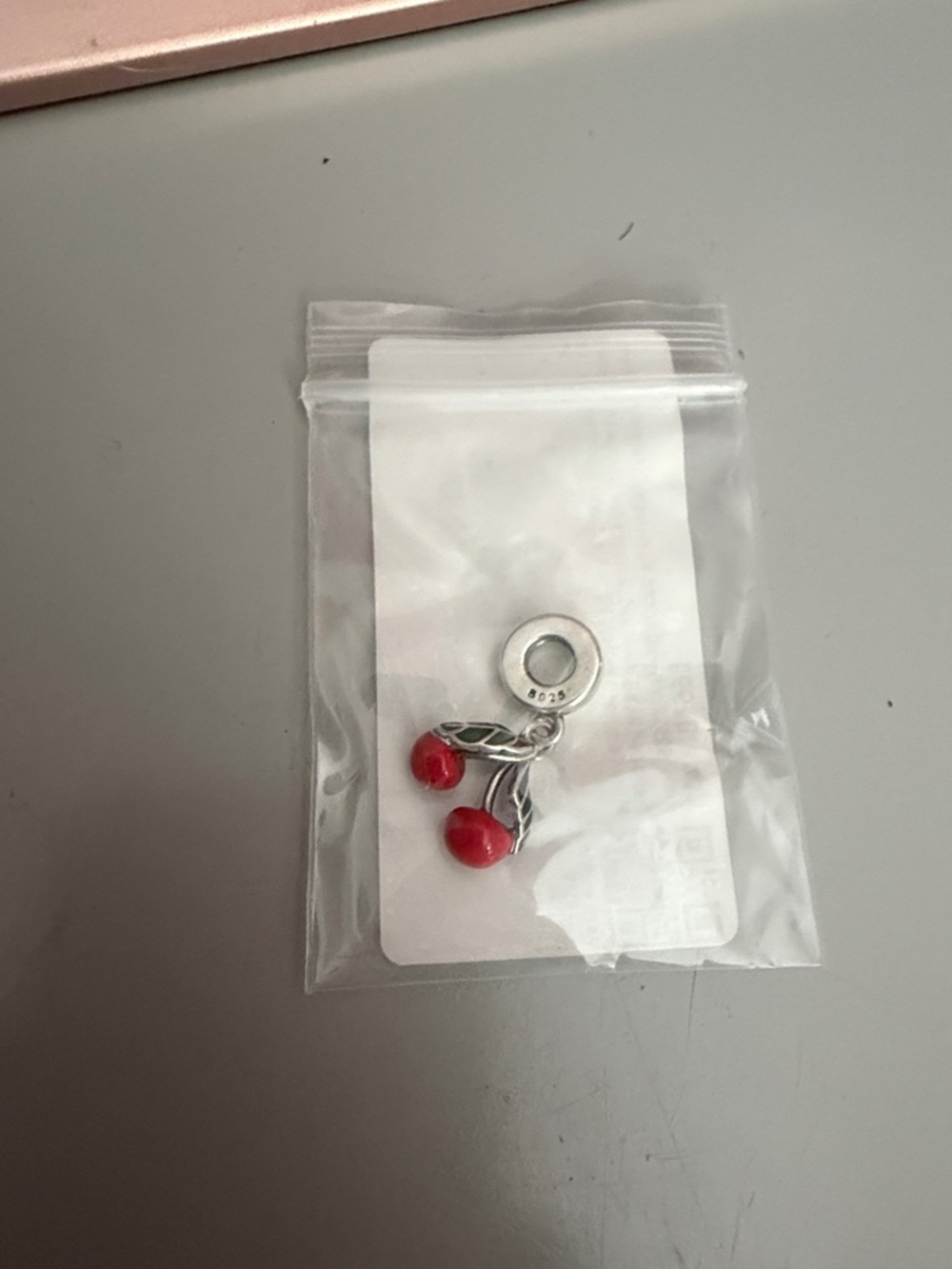 Sterling Silver Cherry Dangle Bracelet Charm - Red
